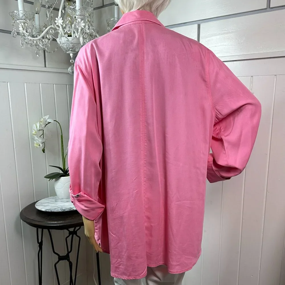 Pink Snap Collared Long Blouse Intro size 1X Decorative stitching - Picture 4 of 14